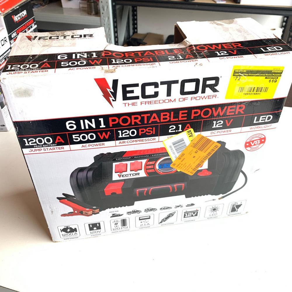 1200 Peak Amp Automotive Jump Starter, Portable Power - 10W USB Port, 500W Inverter, 120 PSI Air Compressor (PPRH5V) 1200 Peak Amp Automotive Jump Starter, Portable Power - 10W USB Port, 500W Inverter, 120 PSI Air Compressor (PPRH5V)